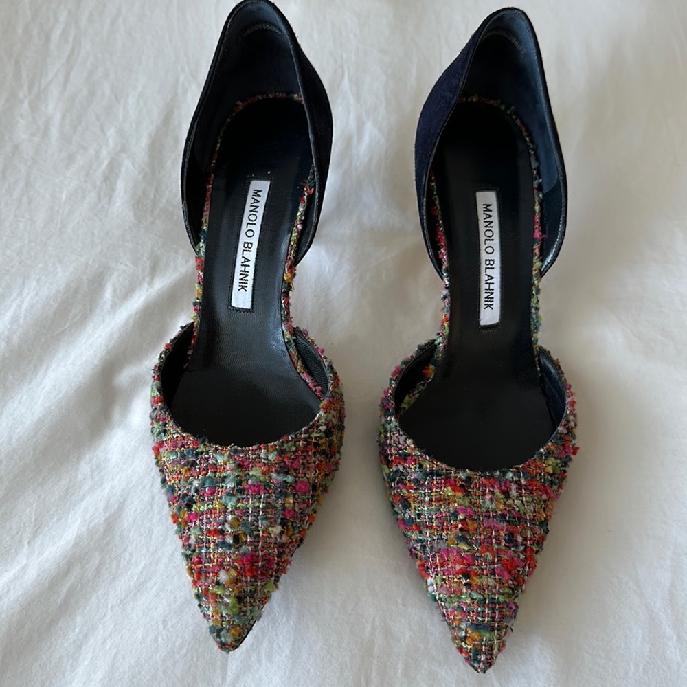Manolo Blahnik Pump Heels - Navy Suede/Multi-Color Tweed - Size 40.5/10